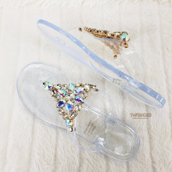 Very Cool Rhinestone Jelly Summer Sandals Crystal Clear - Picture 5 of 10